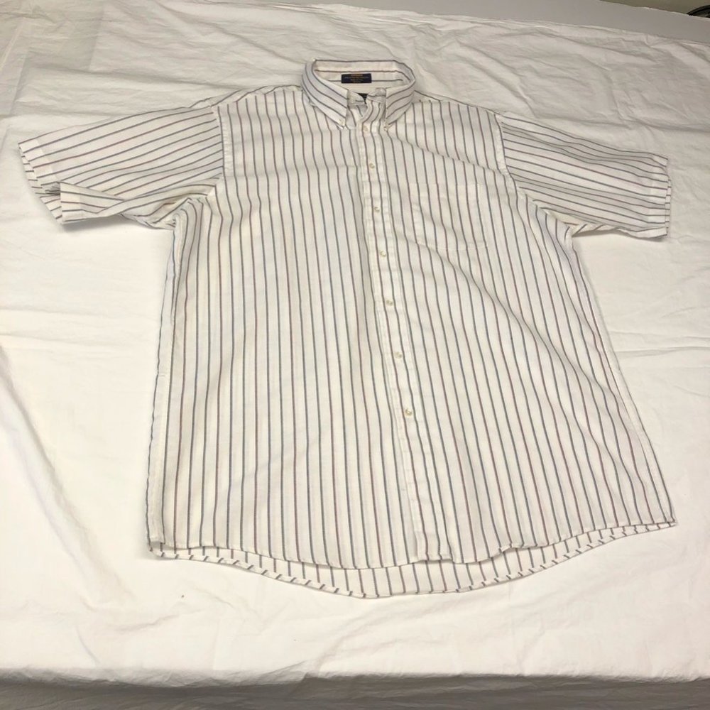The Arrow Company Mens Button Down Shirt White Blue Short Sleeve Tall 17 1/2